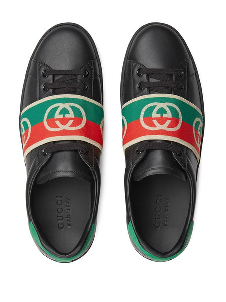 Premium Black & Green Interlocking G Ace Trainers