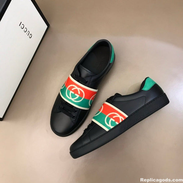 Premium Black & Green Interlocking G Ace Trainers