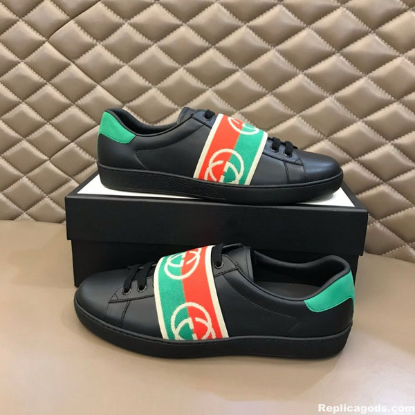 Premium Black & Green Interlocking G Ace Trainers