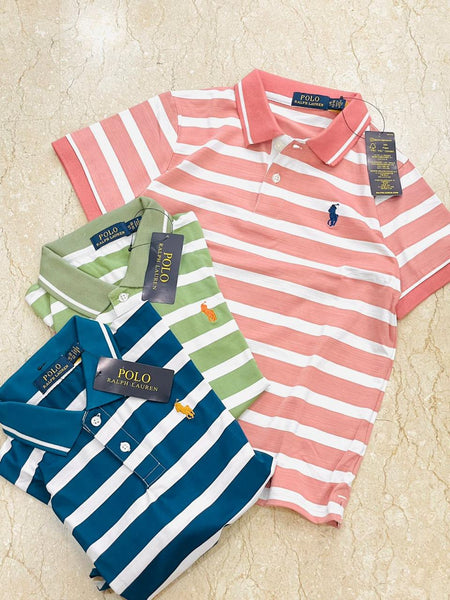 Premium Striped Cotton Mesh Polo Shirt