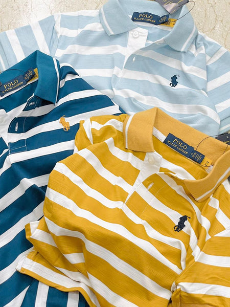 Premium Striped Cotton Mesh Polo Shirt