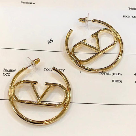 Elegant V Initial Logo  Earrings in Gold Tone – Premium Quality & Iconic Style