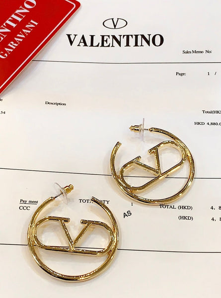 Elegant V Initial Logo  Earrings in Gold Tone – Premium Quality & Iconic Style