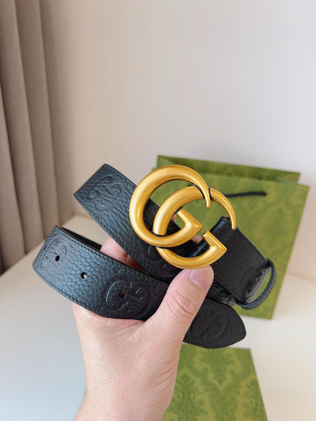Leather Belt With Double G Buckle In Black