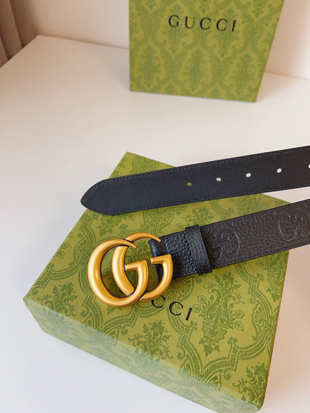 Leather Belt With Double G Buckle In Black