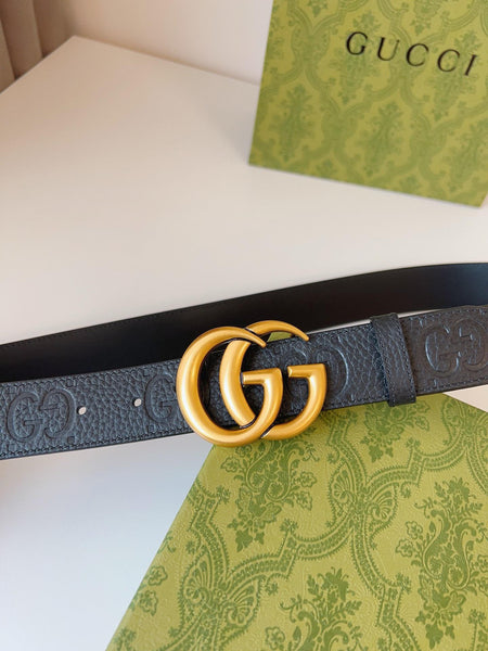 Leather Belt With Double G Buckle In Black