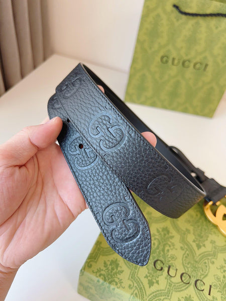 Leather Belt With Double G Buckle In Black