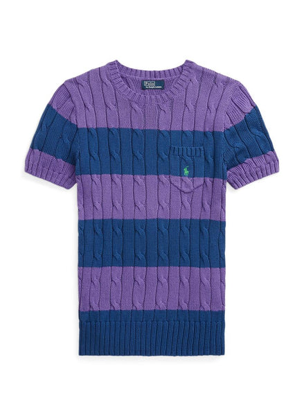 Premium Women Striped Cable-Knit Short-Sleeve Jumper