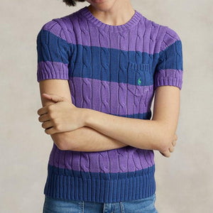 Premium Women Striped Cable-Knit Short-Sleeve Jumper