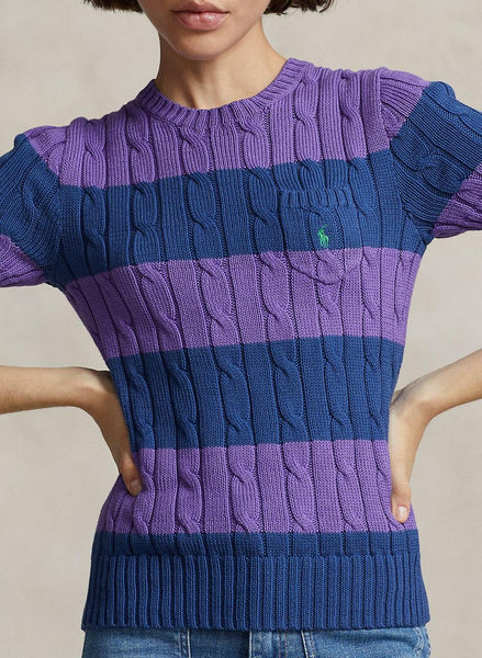Premium Women Striped Cable-Knit Short-Sleeve Jumper