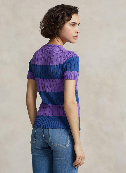 Premium Women Striped Cable-Knit Short-Sleeve Jumper
