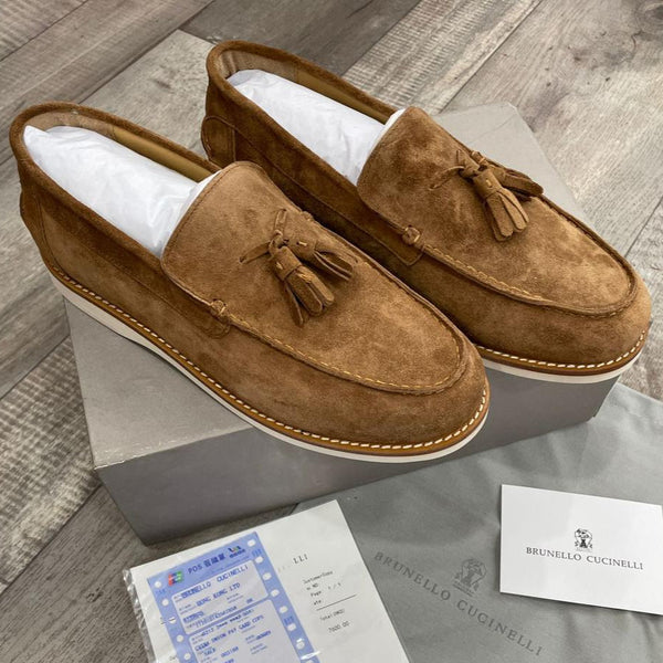 Elegant Brown Suede Tassel Loafers Designer Slip-Ons