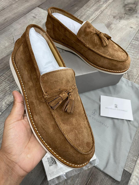 Elegant Brown Suede Tassel Loafers Designer Slip-Ons