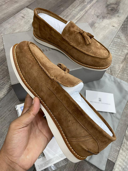 Elegant Brown Suede Tassel Loafers Designer Slip-Ons