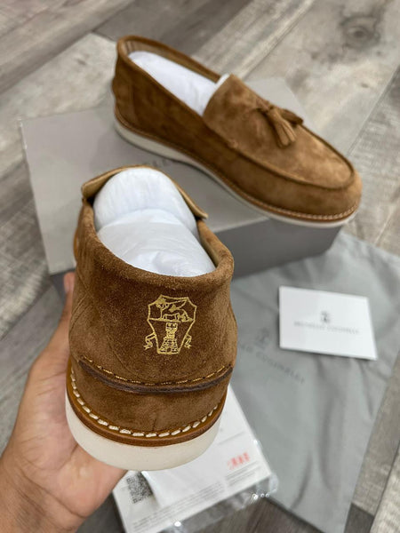 Elegant Brown Suede Tassel Loafers Designer Slip-Ons
