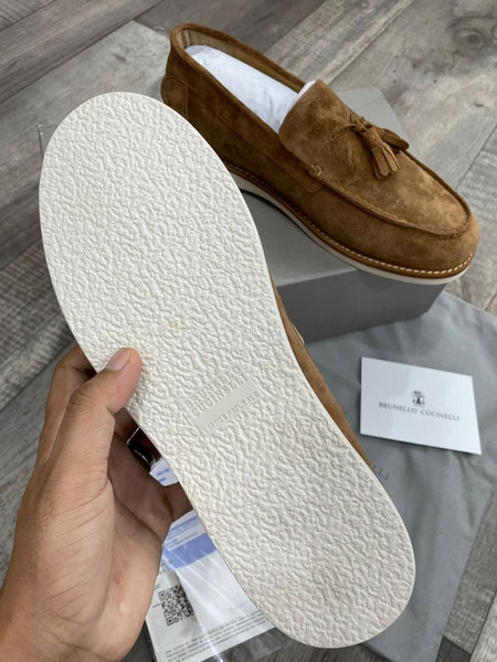 Elegant Brown Suede Tassel Loafers Designer Slip-Ons