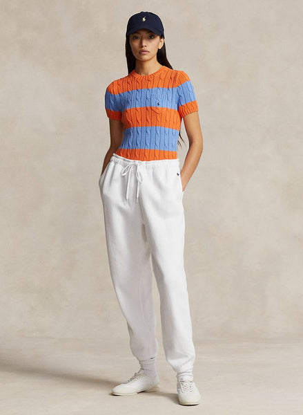 Imported Striped Cable-Knit Short-Sleeve Jumper