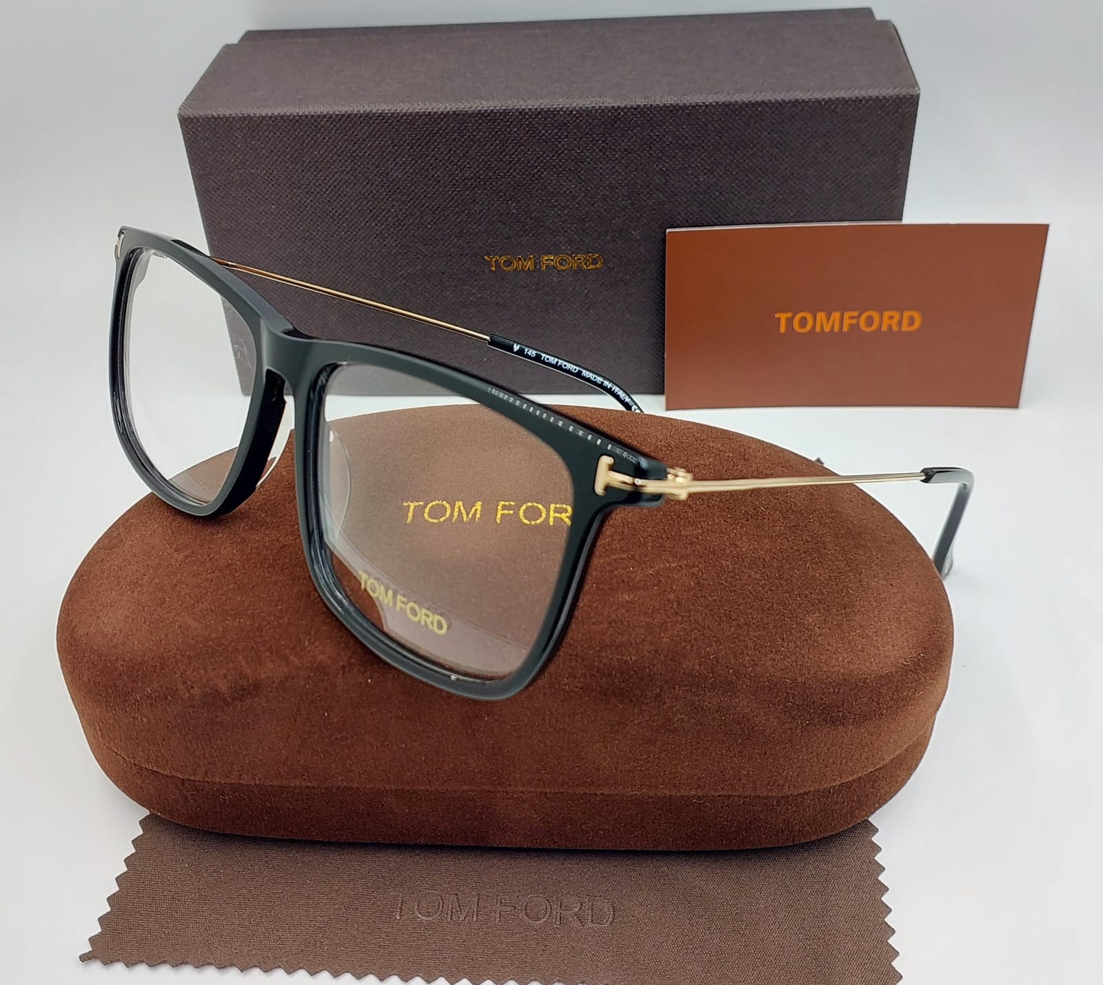 Classic Black Square Eyeglass Frame with Sleek Metal Temples Luxury Optical Frame