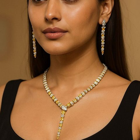 Platinum Plated Designer Necklace With Matching Earrings