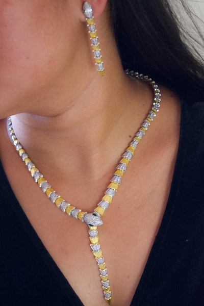 Platinum Plated Designer Necklace With Matching Earrings