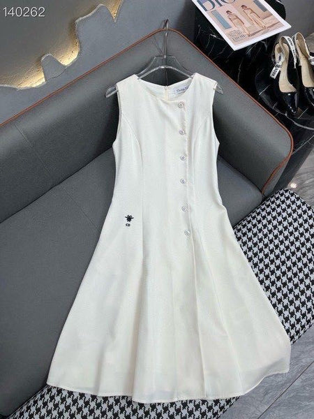 Elegant Sleeveless Black A-Line Dress with Asymmetrical Button Detailing
