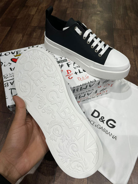 Premium Black & White Logo Low-Top Designer  Portofini Sneakers for Men