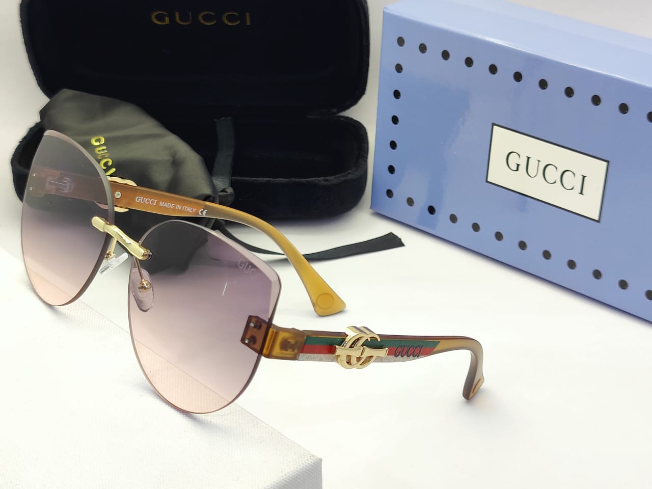 Oversized Rimless Gradient Sunglasses with Signature Web & GG Logo