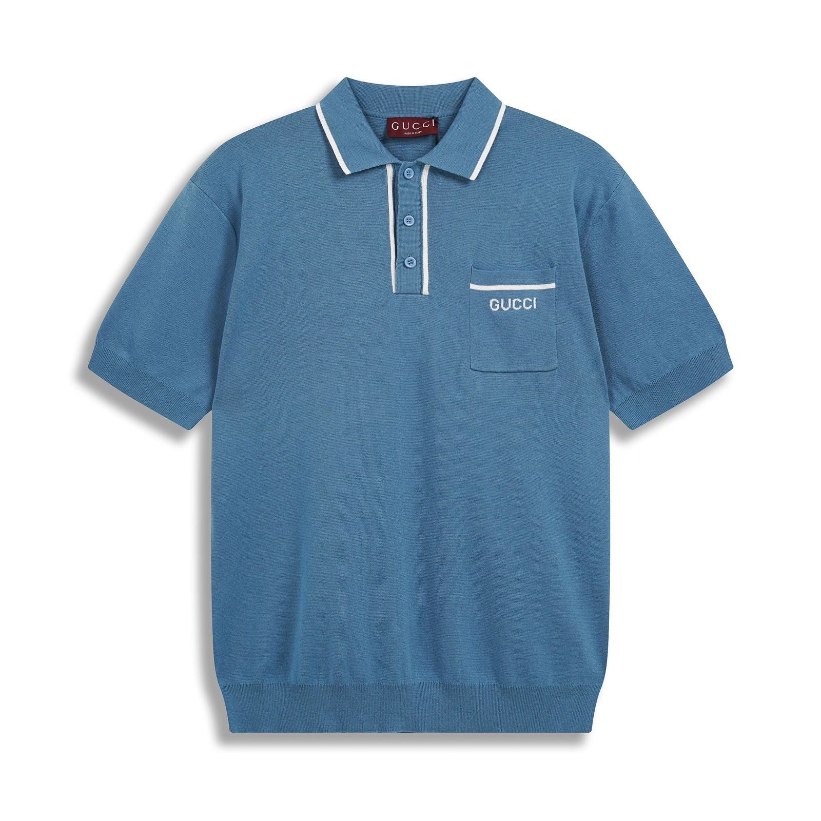 Men’s Blue Cotton Piqué Polo Shirt with Embroidered Pocket Logo