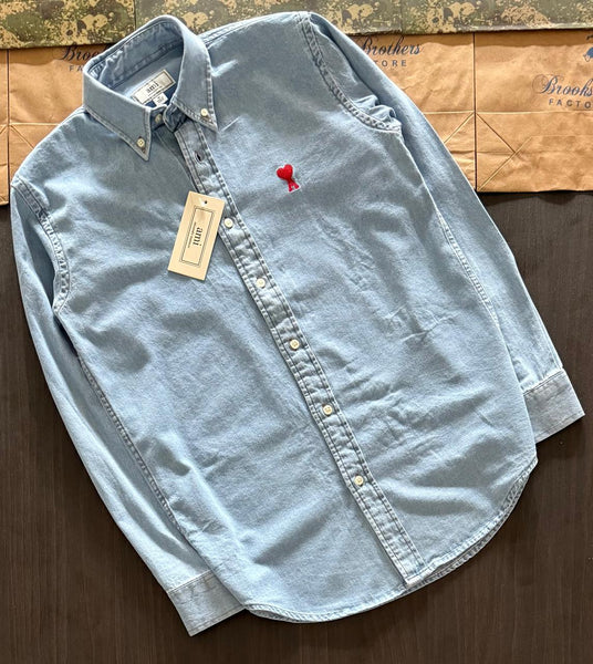 Premium Denim Shirt With Embroidered Hear Logo