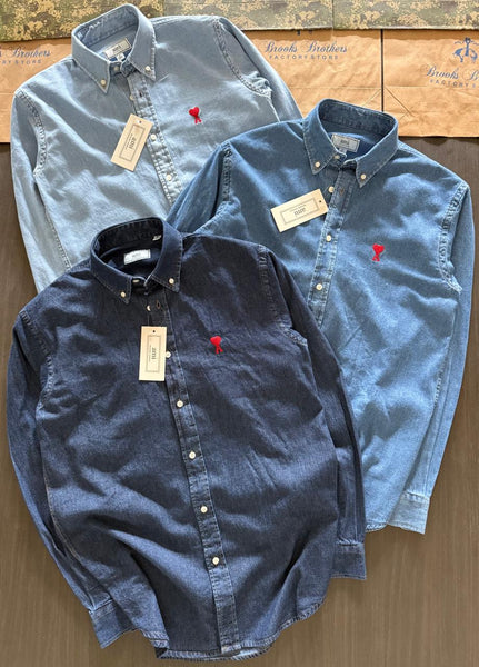 Premium Denim Shirt With Embroidered Hear Logo