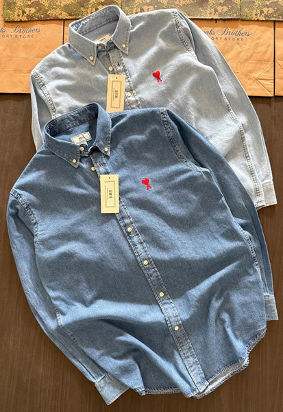 Premium Denim Shirt With Embroidered Hear Logo