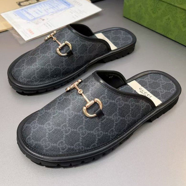 Luxury Monogram Horsebit Flat Mules  Black Flip Flop