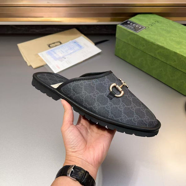 Luxury Monogram Horsebit Flat Mules  Black Flip Flop