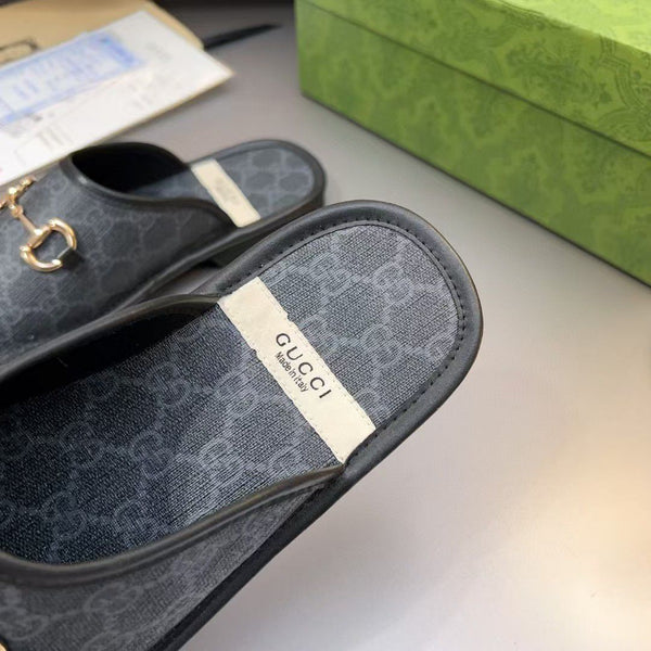 Luxury Monogram Horsebit Flat Mules  Black Flip Flop