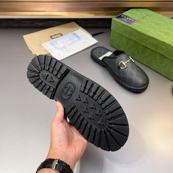 Luxury Monogram Horsebit Flat Mules  Black Flip Flop