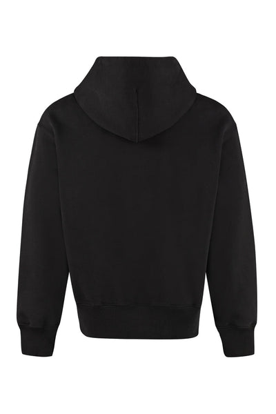 Men Black Pullover Hoodie with Heart-A Chest Logo