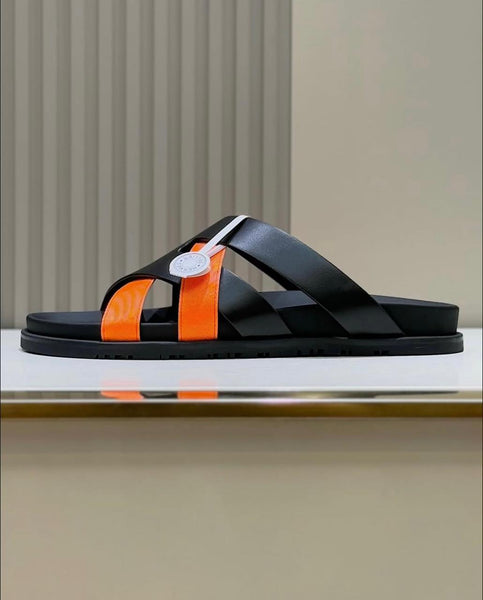 Premium Oran Crossover Slides  Luxe Black & Orange Edition