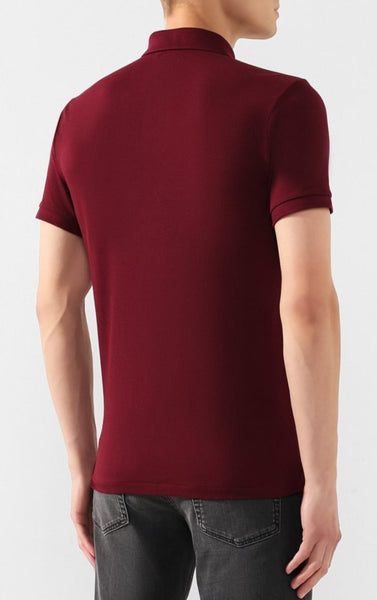 Luxury Burgundy Bear Embroidered Cotton Polo T-Shirt