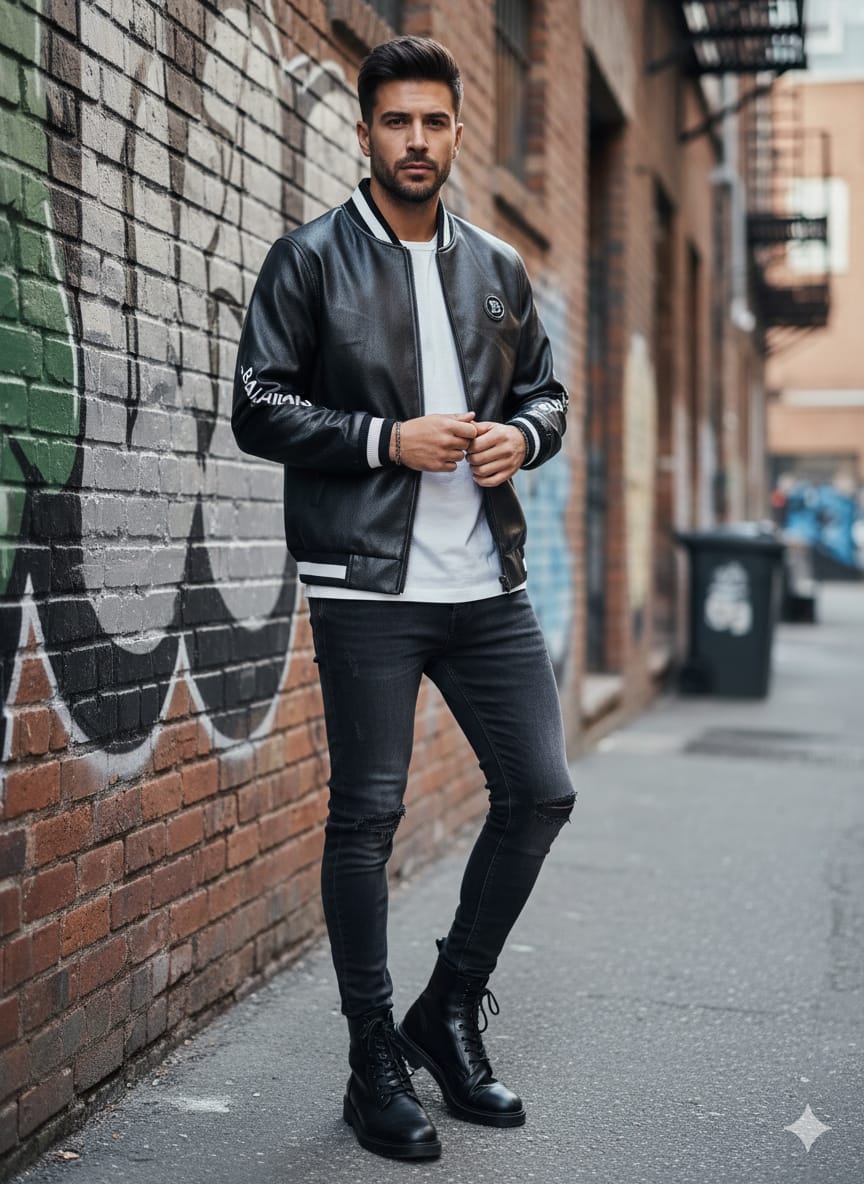 Men’s Premium B Bomber Jacket Stylish Casual Wear  Leather  Jacket