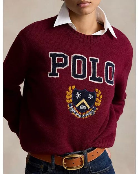 Branded  Burgundy Logo Wool Pullover