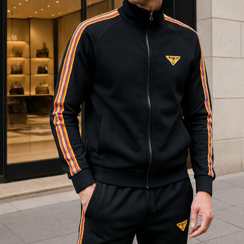 Luxury Black Tracksuit Set – Logo Tape Jacket & Joggers