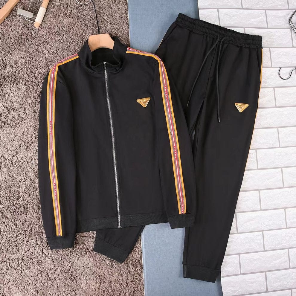 Luxury Black Tracksuit Set – Logo Tape Jacket & Joggers