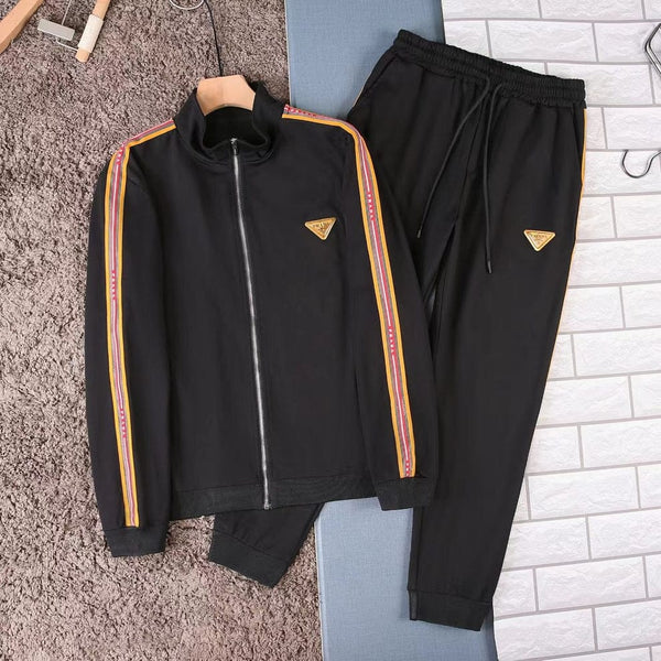 Luxury Black Tracksuit Set – Logo Tape Jacket & Joggers