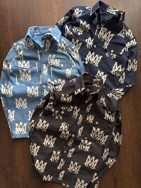 Luxury Branded Monogram Printed  Denim Shirt