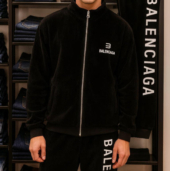 Luxury Black Corduroy Tracksuit – Logo Zip Jacket & Joggers
