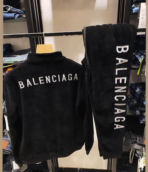 Luxury Black Corduroy Tracksuit – Logo Zip Jacket & Joggers