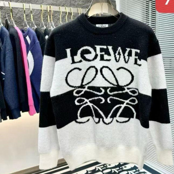 Branded  Black & White Striped Logo Pullover