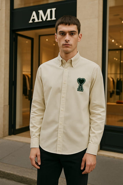 Luxury  New Collection Beige Button-Down Shirt with Heart Logo