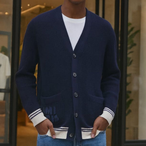 Premium Navy Blue Logo Patch Cardigan