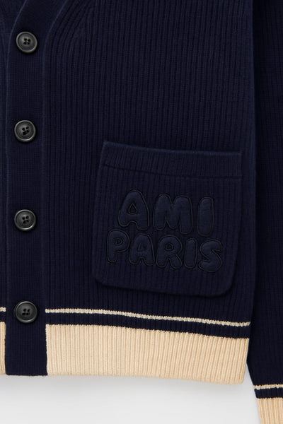 Premium Navy Blue Logo Patch Cardigan